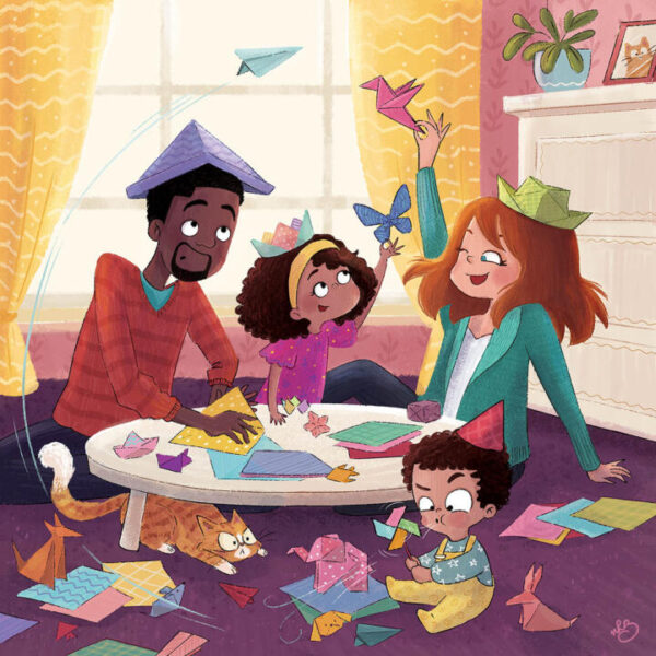 Origami blended family togetherness mixed race